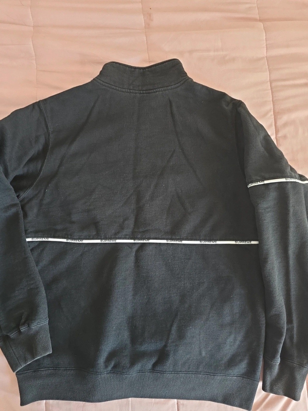 Supreme Black Crewneck Sweater with White Contrast Tape